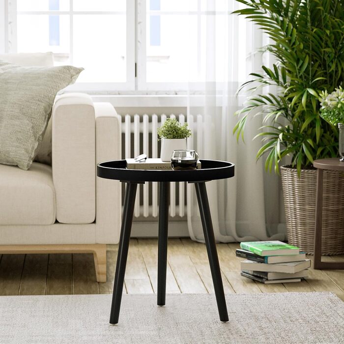 Круглий чорний журнальний столик, маленький столик, 45 x 35 см, столик для вітальні, тумбочка з ніжками з масиву дерева, скандинавський стиль, маленький дерев&39яний журнальний столик для спальні, балкону