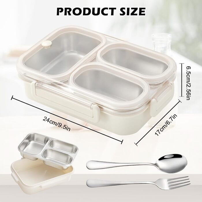 Металева ланч-бокс з двома відділеннями, 1000 мл. Дитячий бенто-бокс з нержавіючої сталі 304, портативний, герметичний контейнер для перекусу з роздільниками, для школи, офісу та подорожей. Розміри 22166,5 см.