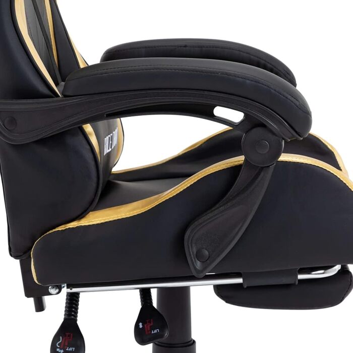 Ігрове крісло з підставкою для ніг, золота та чорна штучна шкіра, офісне крісло, крісло для відпочинку, письмове крісло для вітальні, офісу, спальні