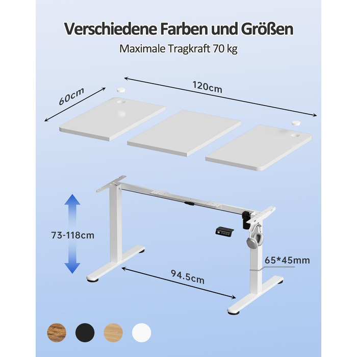 Письмовий стіл Devoko з регульованою висотою, стіл з електричним регулюванням висоти, офісний стіл для роботи сидячи та стоячи, комп&39ютерний стіл з функцією пам&39яті, стіл для роботи стоячи, офісний стіл, 120 x 60 см, білий