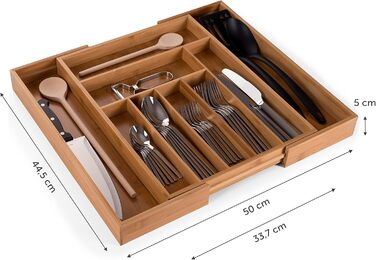 Лоток для столових приборів Blumtal з бамбука - Роздільник для кухонних приборів з регулюванням розміру - Органайзер для столових