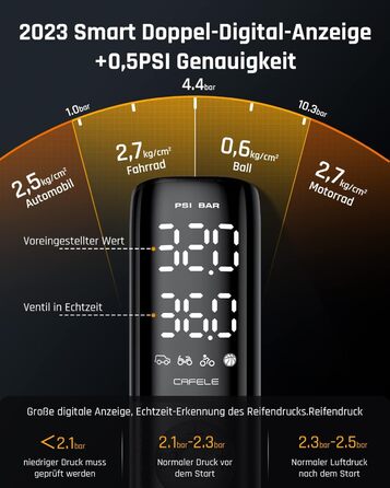 Автомобільна шина з міні-компресором CAFELE 160PSI, електричний повітряний насос DC 12V, портативний з 2 цифровими дисплеями, ткан