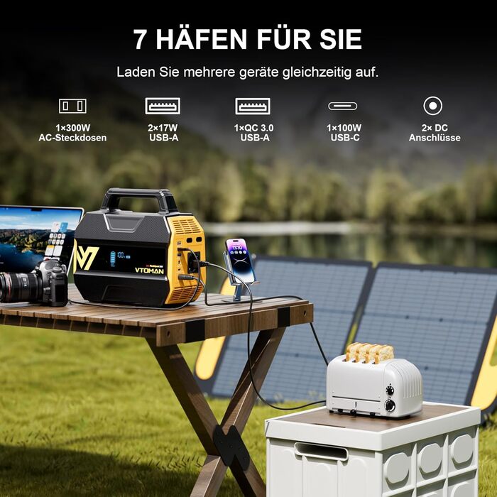 Портативна електростанція VTOMAN FlashSpeed 300, сонячний генератор потужністю 300 Вт - 230 Втгод з акумулятором LiFePO4, вихід 100 Вт USB-C/230 В змінного струму, мобільна станція зберігання енергії для дому, кемпінгу, автофургона, риболовлі