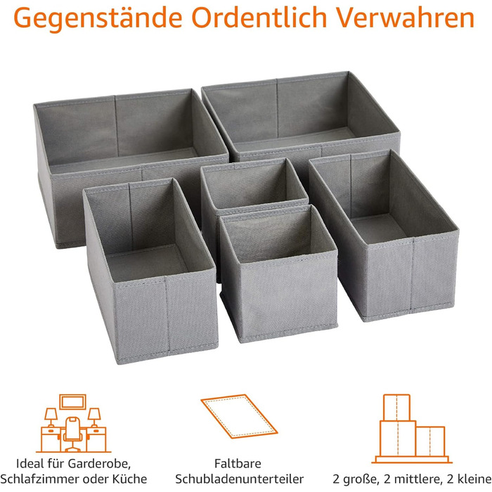Організатор/система шухляд для одягу Storeo Basics - Складаний для шафи в спальню або на кухню, 6 шт. , сірий