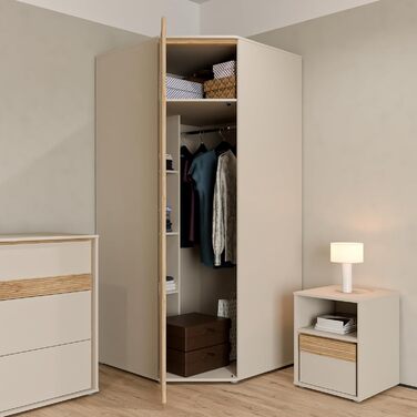 Кутова шафа Forte WEXLIN 90 95, сучасна шафа з дверцятами, дитяча та підліткова кімната, декор під дуб кашемірбежевиймаувелла, 92,2 см завширшки x 193,7 см заввишки x 92,2 см завглибшки