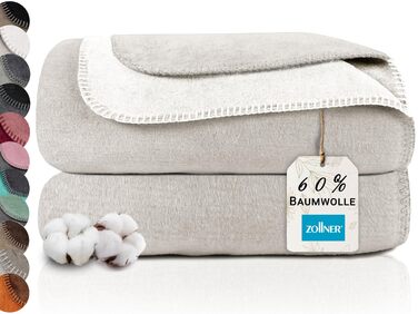 Двоколірна флісова ковдра ZOLLNER 150x200 см - Затишна ковдра для дивана бежевого кольору - Можна прати при температурі до 40C - Міцна змішана тканина - Якість готельної білизни - Сертифіковано Oeko-Tex 150 x 200 см бежевий