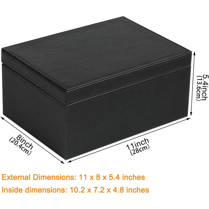 Декоративна скринька HofferRuffer зі штучної шкіри, велика дерев&39яна конструкція, скринька для сувенірів, органайзер для аксесуарів, органайзер для ювелірних виробів з відкидною кришкою, контейнер для зберігання для дому або офісу (чорний)