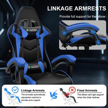Геймерське крісло з Bluetooth-динаміками, ергономічне ігрове крісло з підголівником та поперековою опорою, регулювання висоти та кута нахилу, комп&39ютерне крісло для дітей, підлітків та дорослих (чорне/синє) Чорне/синє з динаміками