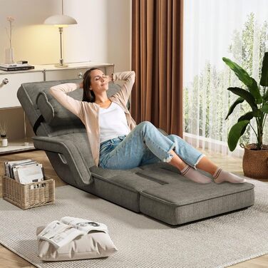 Регульоване підлогове крісло UNIONLINE, складне, з підлокітниками, ігрове крісло з подушкою та підставкою для ніг, одне крісло, ліжко для спальні, дому, офісу, темно-сіре