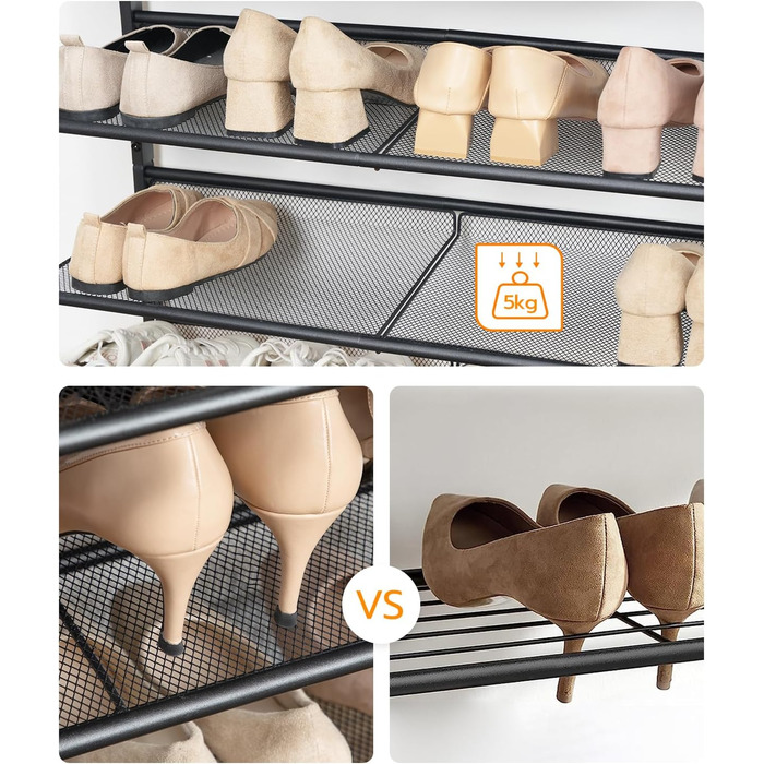 Взуттєва полиця HOOBRO, 4 полиці для взуття, шафа для взуття, регульована металева сітчаста полиця, містка верхня частина, для 12-15 пар взуття, вхід, коридор, індустріальний стиль, вінтажний коричнево-чорний EBF42XJ01 темно-коричневий чорний 75 x 30 x 69