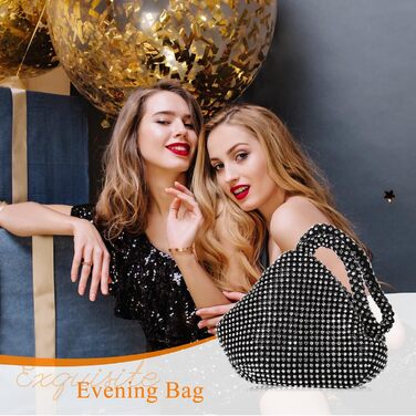 Елегантна вечірня сумочка-клатч зі стразами для жінок. Маленька сумка на ланцюжку/ручку, ідеальна для вечірок, банкетів, випускних та особливих подій. Чорний колір.