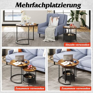 Набір журнальних столиків WLIVE з 2 шт. , круглі приставні столики з місцем для зберігання, дерев&39яний стіл для вітальні з металевим каркасом, диван-столик для вітальні та спальні, рустикальний коричневий