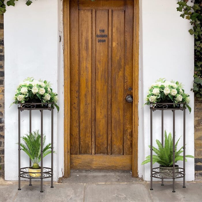 Металева підставка для рослин Bomblap, підставка для квітів 70 x 30 см, підставка для кімнатних рослин, висока 2-ярусна підставка для квіткових горщиків, тримач для квіткових горщиків для використання в приміщенні та на вулиці, чорний колір