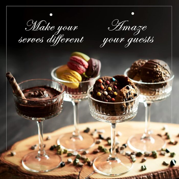 Вінтажні келихи купе Набір з 4 (8,8 унцій/260 мл), шампанське, вино, мартіні, коктейльні келихи, келихи для довгих напоїв, криштал