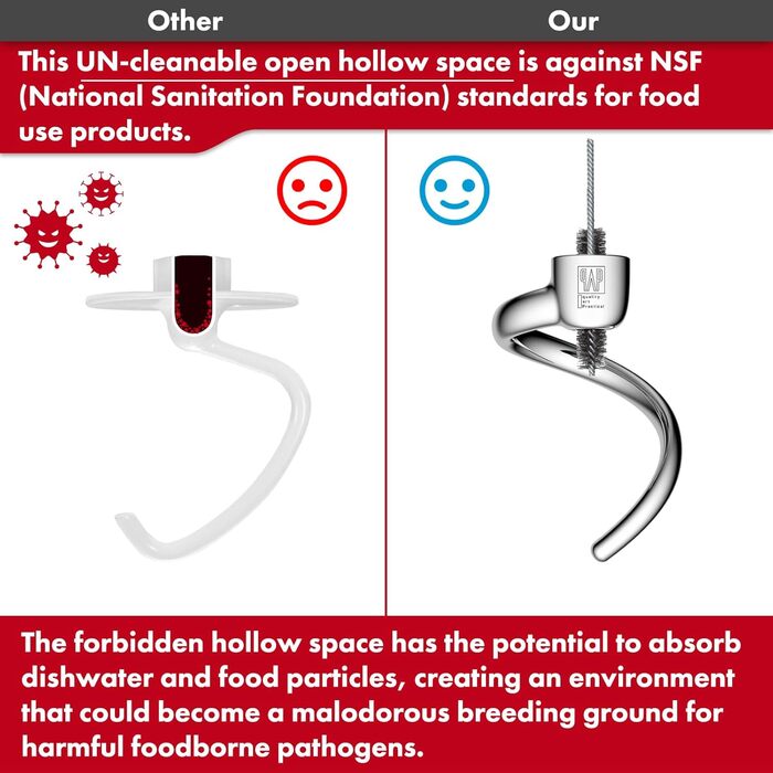 Заміна спірального гачка для тіста для міксера KitchenAid 3.5 Qt. з нахиленою головкою/поліровані аксесуари з нержавіючої сталі 18/8/без покриття/Можна мити в посудомийній машині/сумісно з серією KSM3311/3316/Artisan Mini