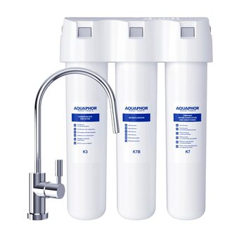Фільтр для води Фільтр для питної води з ультрафільтраційним мікробним барєром до 0,1 мікрометра AQUAPHOR Crystal ECO TRIO Фільтр для питної води з активованим вугіллям з вугільним блоком з одностороннім краном