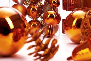 Набір різдвяних кульок із 101 предмета з верхівкою для ялинки помаранчеві BRUBAKER