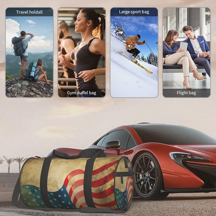 Спортивна сумка, дорожня сумка, вінтажний стиль, з принтом американського прапора, сумка на нічліг, чорна, універсальний розмір, сумка для подорожей