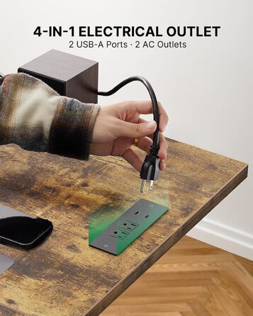 Стіл Marsail для роботи стоячи, регульований по висоті, з електричною розеткою 10,2 см, L-подібний електричний стіл для роботи стоячи з гачком для навушників, стіл для роботи стоячи для домашнього офісу, стабільна робоча станція для письма, рустикальний д