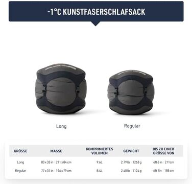 Синтетичний спальний мішок Hamelin (9 C) - Контурний - Застібка-блискавка вільного потоку - Утеплювач Revive Loft - Перероблені матеріали RCS - Для кемпінгу та походів Довгий RCS