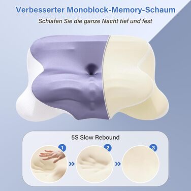 Подушка для шиї, подушка з піни з ефектом пам&39яті, ергономічна подушка для підтримки шиї, зручна підтримуюча подушка для шиї з дихаючим чохлом для сну на боці, спині та животі, (1 упаковка, сіра) Білийсірий