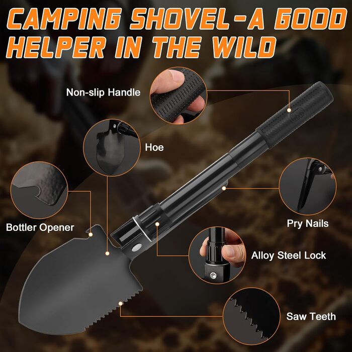 Набір для виживання на відкритому повітрі туристичний ніж, сокира, складна пилка, складаний саперний ніж, кемпінгова сокира та кресало (2 частини), чорний