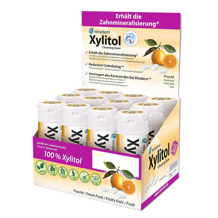 Жувальна гумка miradent Xylitol Dental Care фруктовий – 12 шт