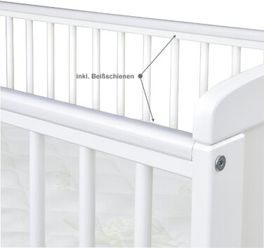 Дитяче ліжечко 70x140 см біле дитяче ліжко, що трансформується в дитяче ліжко &quotНаталі&quot, масив сосни, з прорізувачами