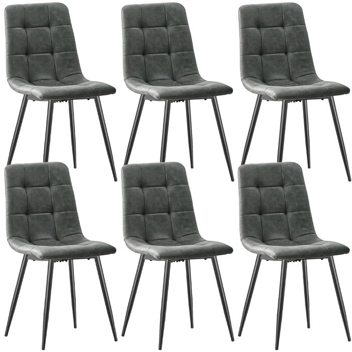 Обідні стільці LEWE, Комплект із 6 шт., М&39які стільці, Стільці для їдальні, Стілець з м&39якою тканиною Technology, Кухонний стілець, Стілець для вітальні, Дизайнерський стілець зі спинкою та металевими ніжками, 6 темно-сірих