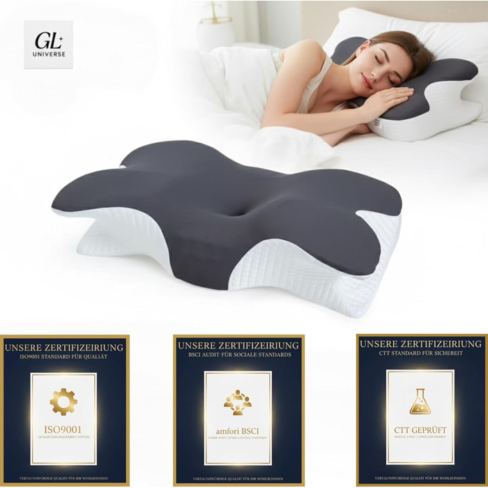 Подушка з піни з ефектом пам&39яті Universe-GL, ортопедична подушка для шиї, ергономічна подушка для сну на спині та на боці, підтримує хребет та шию, дихаюча та пральна, 634x9 см