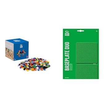 Набір конструктора Plus-Plus Mini 600 деталей Basic та 2 базові пластини 12x12 см (сірі), Duo Pack