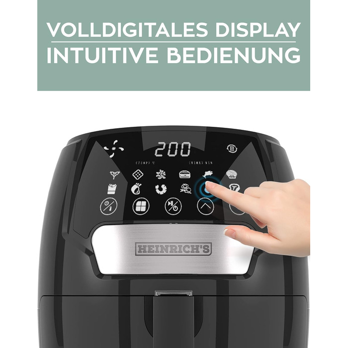Фритюрниця HEINRICHS з цифровим світлодіодним дисплеєм РК-дисплей сенсорний дисплей, 12 програм 1500 Вт гаряча фритюрниця без олії Фритюрниця Функція таймера фритюрниці (3.7 л, сенсорний) 3.7 л сенсорний