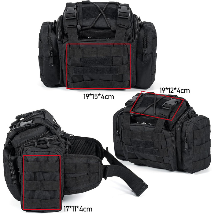 Сумка для рибальських снастей Dr.Fish із кількома кишенями та ременем через плече, водонепроникна сумка для риболовлі, походів, полювання, кемпінгу, подорожей, чорна (менший розмір)