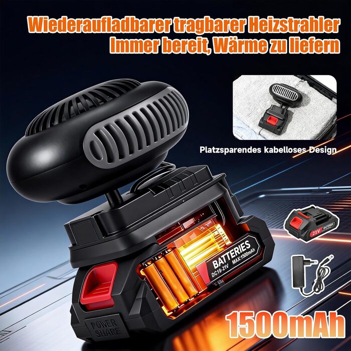 Автомобільний обігрівач з акумулятором, вентилятор-обігрівач на акумуляторі, портативний електромобільний розморожувач лобового скла, USB-обігрівач автомобіля, 2 налаштування температури та зарядний пристрій для акумулятора, розморожувач лобового скла авт