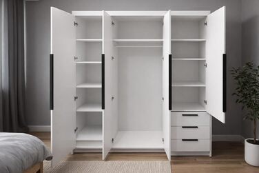 Шафа, 4-дверна з 3 шухлядами 200 x 215 см Шафа з відкидними дверима, рейкою для одягу та полицями, колір K. білий/T. sonoma/S. sonoma