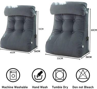 Подушка для спинки дивана/ліжка/узголів&39я, велика подушка для читання для дорослих, м&39яка подушка для спини зі знімним підголівником для читання/відпочинку/ігор (55 x 60 x 26 см, коричнева) 55x60x26 см коричневий