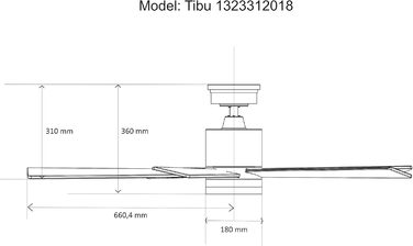 Стельовий вентилятор Tibu з підсвічуванням Дуже тихий стельовий вентилятор з дистанційним керуванням і світлодіодним освітленням з регулюванням яскравості. Діаметр вентилятора 122 см. Колір Чорний / Дерево) Клас енергоспоживання F