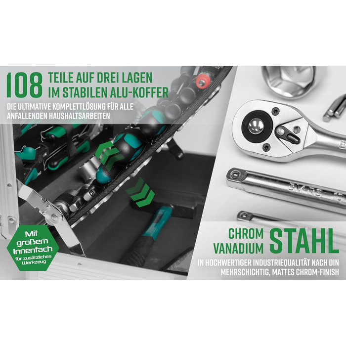 Алюмінієвий кейс для інструментів Brder Mannesmann, оснащений, 108 предметів M29075 Single