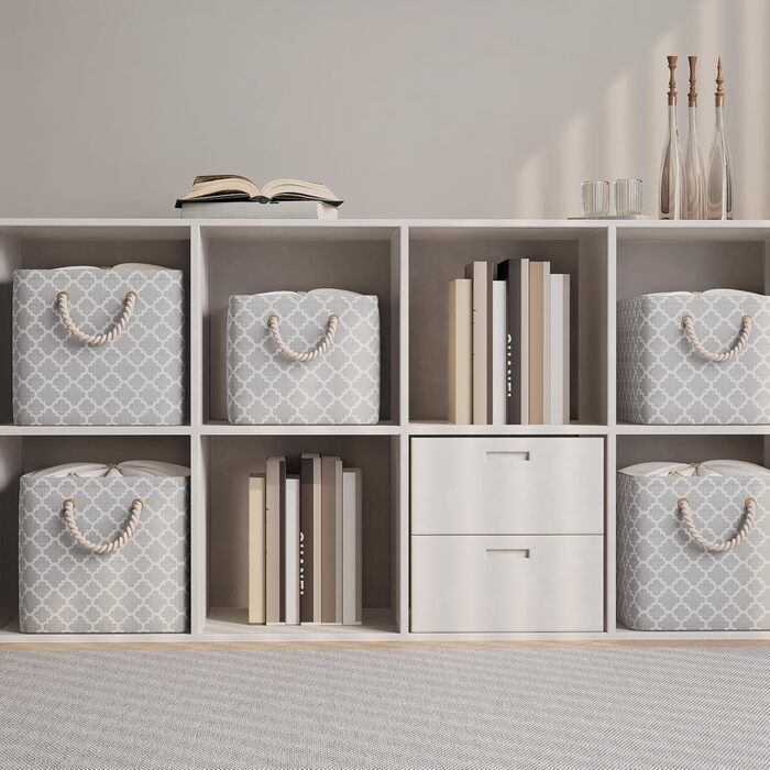 Коробка для зберігання OUTBROS 33 x 23 x 20 см Кошик для зберігання з тканини зі шнурком і ручкою, складні коробки для зберігання (ліхтар/сірий, 3 шт.) Ліхтар/сірий M (3 шт.)