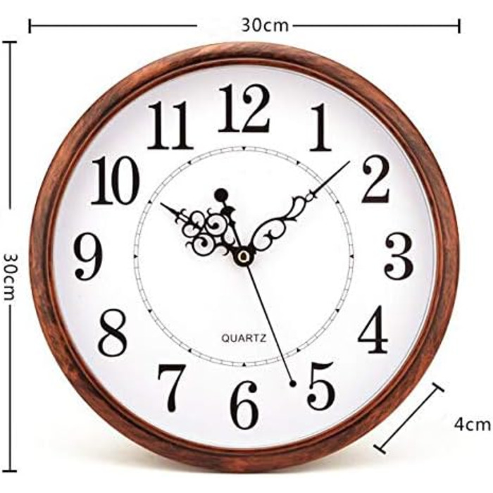 Настінний годинник Tosnail 12 дюймів без звуку цокання, ретро вінтажний стиль, на батарейках, прикраса для вітальні, дому, кухні,