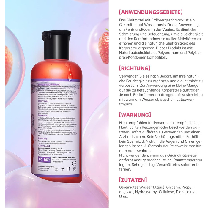 Лубрикант Rosezex на водній основі зі смаком полуниці, 330 мл