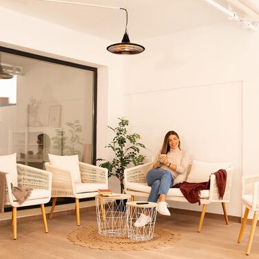 Електричний стельовий вентилятор-обігрівач для зовнішнього використання Cecotec ReadyWarm 1500 Power для стельового монтажу, 1500 Вт, галогенна технологія, ступінь захисту IP65, пульт дистанційного керування, площа покриття 10 м