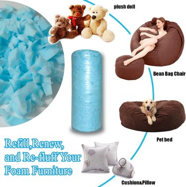 Кг білого натертого наповнювача з піни з пам&39яттю форми, мішки для сидіння, наповнювач з піни, подушки, лежанки для собак, стільці, подушки та вироби, з додаванням гелевих частинок, м&39які та 5 фунтів білого - Білий (Білий), 2,3