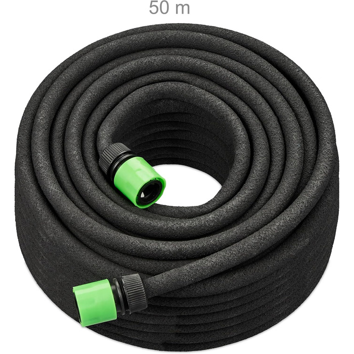 Крапельний шланг, 50 м, перфорований шланг для поливу високих грядок та живоплотів, садовий шланг, чорний