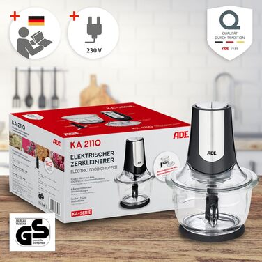 Потужний електричний подрібнювач потужний двигун 500 Вт велика скляна чаша 1,2 л 4 леза з нержавіючої сталі 2 швидкості цибуля, ов