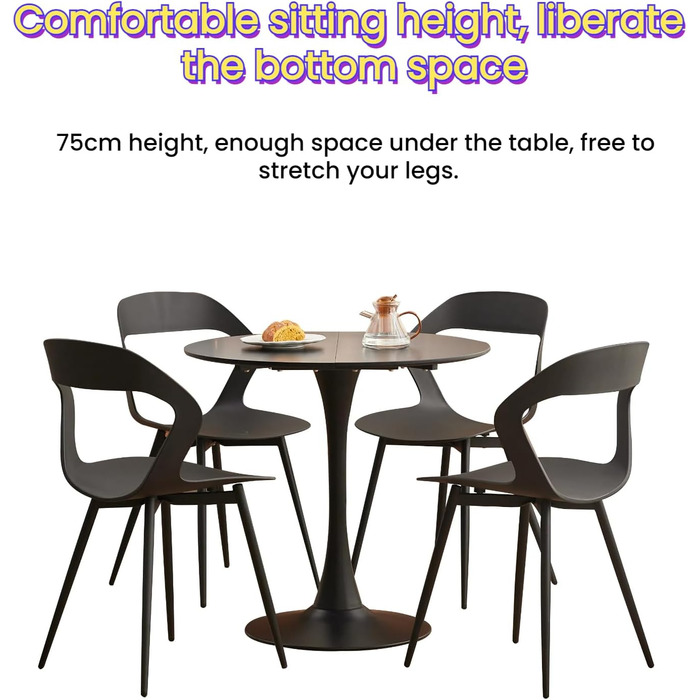 Чорний сучасний круглий обідній стіл, круглий стіл 80 см, круглий обідній стіл, підходить для 2-4 осіб, підходить для кухні, вітальні, їдальні, чорний, 8075 см, 80