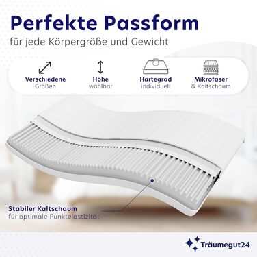 Матрац Trumegut24 AquaFlex 7-зонний 90x200 см H2&H3 Ергономічний матрац з холодної піни Гіпоалергенний та антибактеріальний Знімний та пральний чохол Oeko-TEX (12 см, 90 x 200 см) 90 x 200 см 12 см