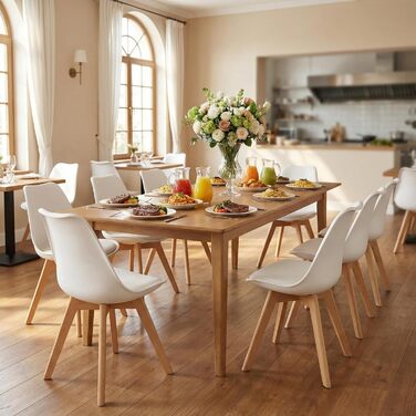 Обідні стільці з ніжками з масиву бука, сучасний ретро-дизайн середини століття, м&39які стільці для кухні, їдальні та вітальні, білий, 4