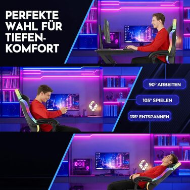 Ігрове крісло GTPLAYER, офісне крісло, ігрове крісло зі світлодіодною стрічкою, геймерське крісло, спинка з кишенею для зберігання, ергономічне комп&39ютерне крісло з пультом дистанційного керування