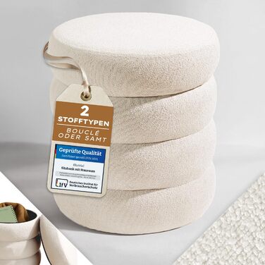 Круглий стілець Blumtal з чохлом з букле - міцний стілець з чохлом з тканини букле, 42 x 42 x 47 см - невеликий туалетний стілець - гарний вигляд букле - круглий стілець, кремове букле